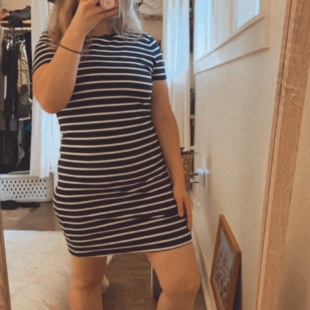 Black and white striped fitted dress